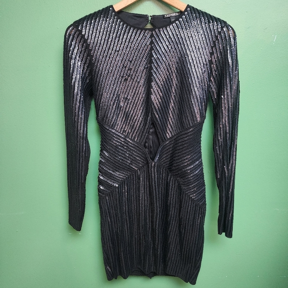 Express Black Sequin Open Back Bodycon Dress ✨